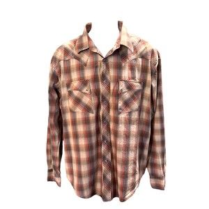 Wrangler American Cowboy Plaid Button Down Long Sleeve Western Shirt Men’s Sz XL